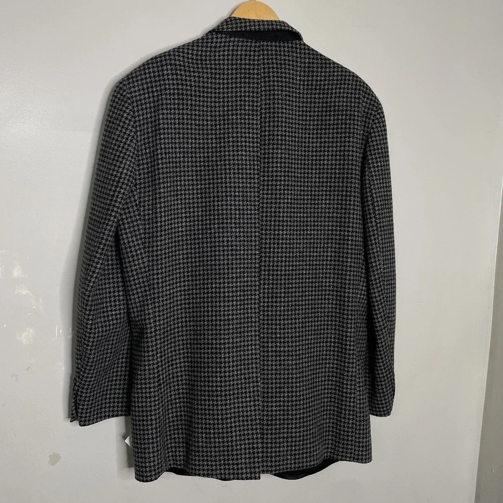 Vintage Chaps Ralph Lauren Gray Houndstooth Wool Blazer Sport Coat Mens 44T Tall